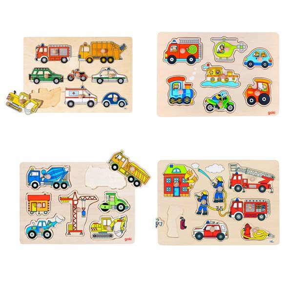 Set de 4 encajes de madera vehículos